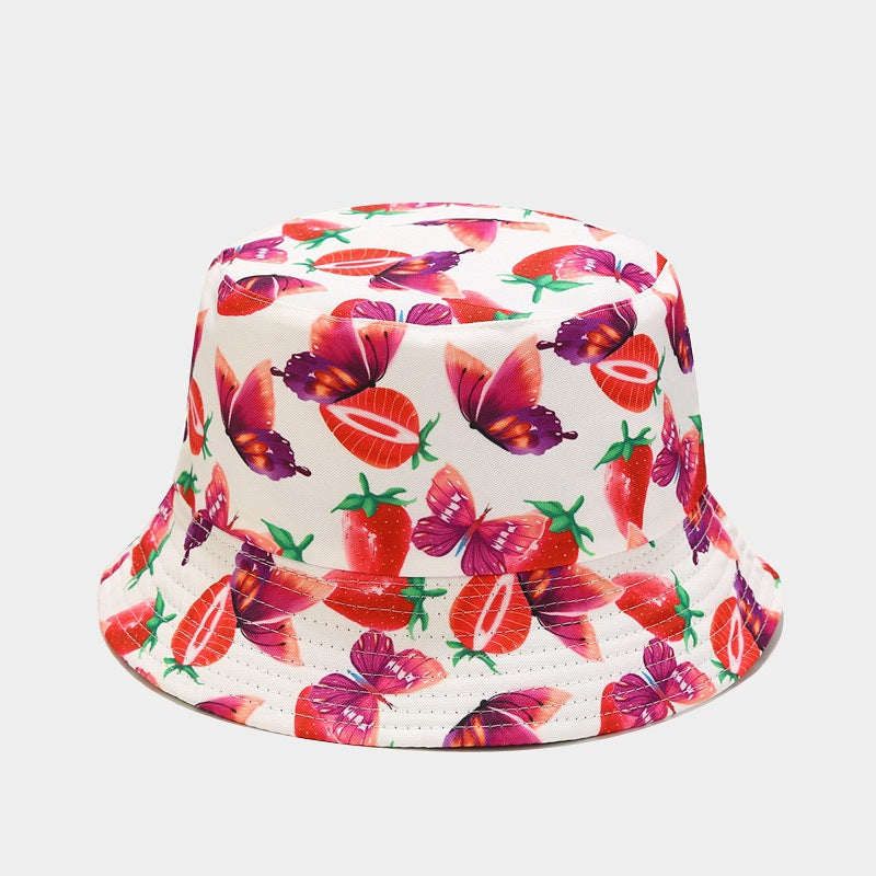 Wholesale Strawberry Butterfly Pattern Double-sided Fisherman Hat